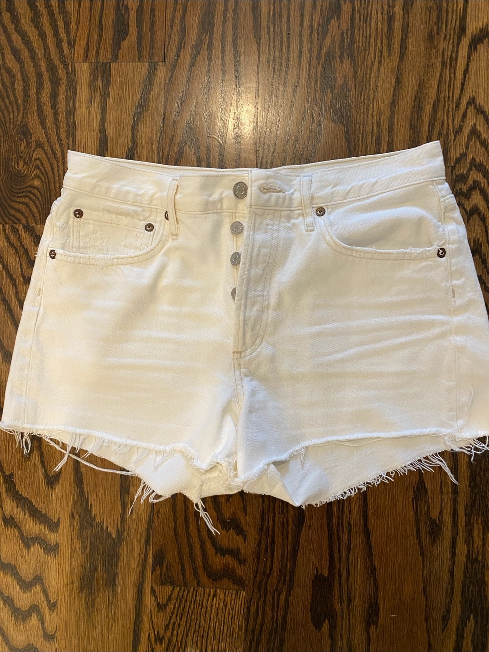 AGOLDE White High-Rise Button-Fly Denim Cutoff Shorts